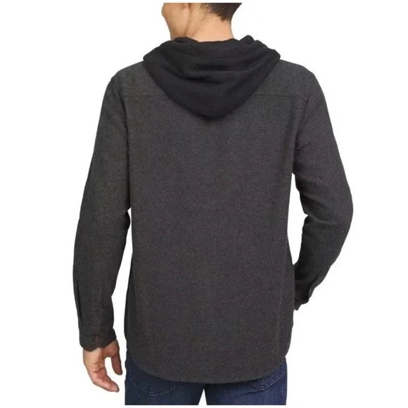 Quiksilver Men's Hooded Flannel, Hood With Drawstring, Midweight, Black Medium